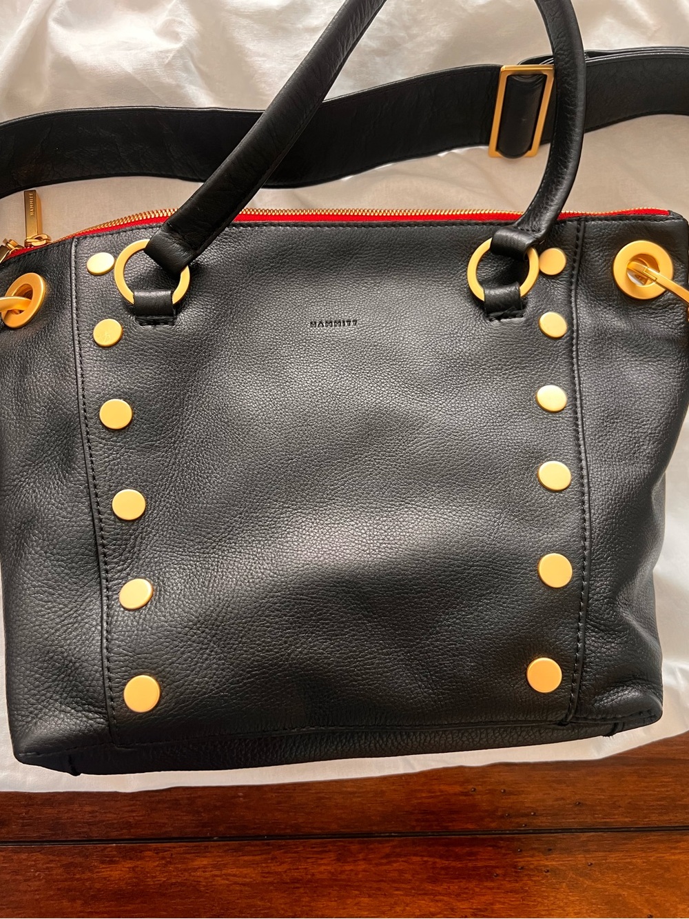 Hammitt Daniel Medium Black Leather Shoulder Bag with Gold Studs - Picture 6 of 8